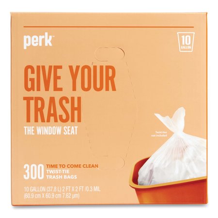 PERK 10 gal Trash Bags, 24 in x 24 in, Light-Duty, 0.36 mil, Clear, 300 PK PK56746